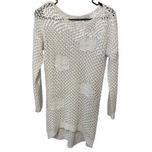 Skovhuus Womens White Knit Sweater S Beach Vacation Boho